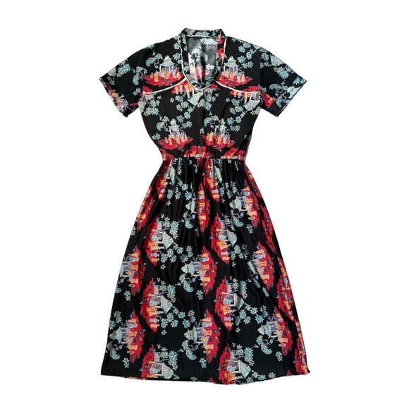 Dresses & Skirts - 70s vintage novelty print dress short sleeve t-shirt art people pattern.